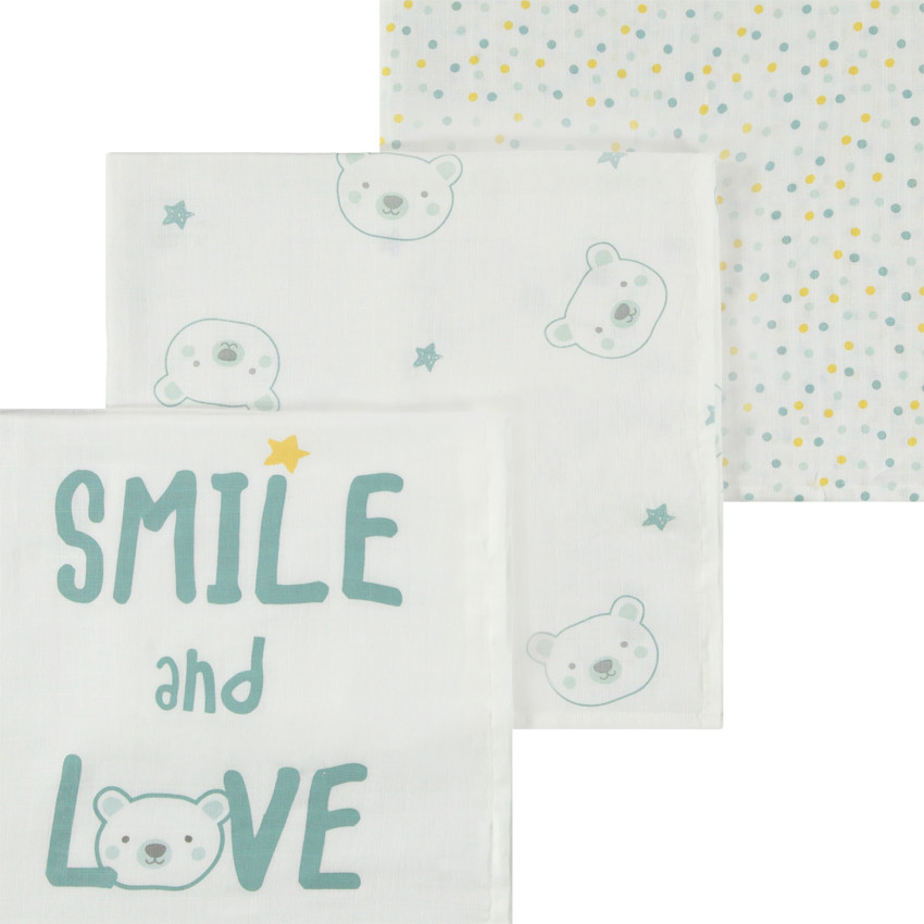 Lot de 3 langes en tétra imprimé étoiles et oursons pour bébé garçon 