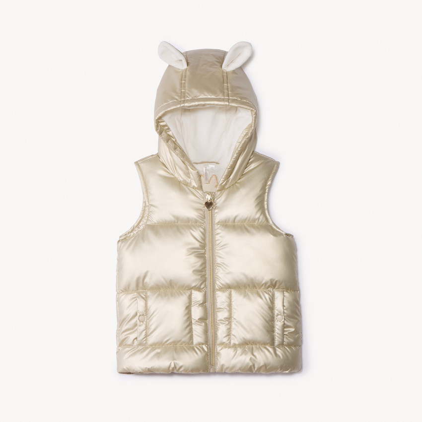 Mouwloze bodywarmer met kap en speelse oren voor babymeisje 