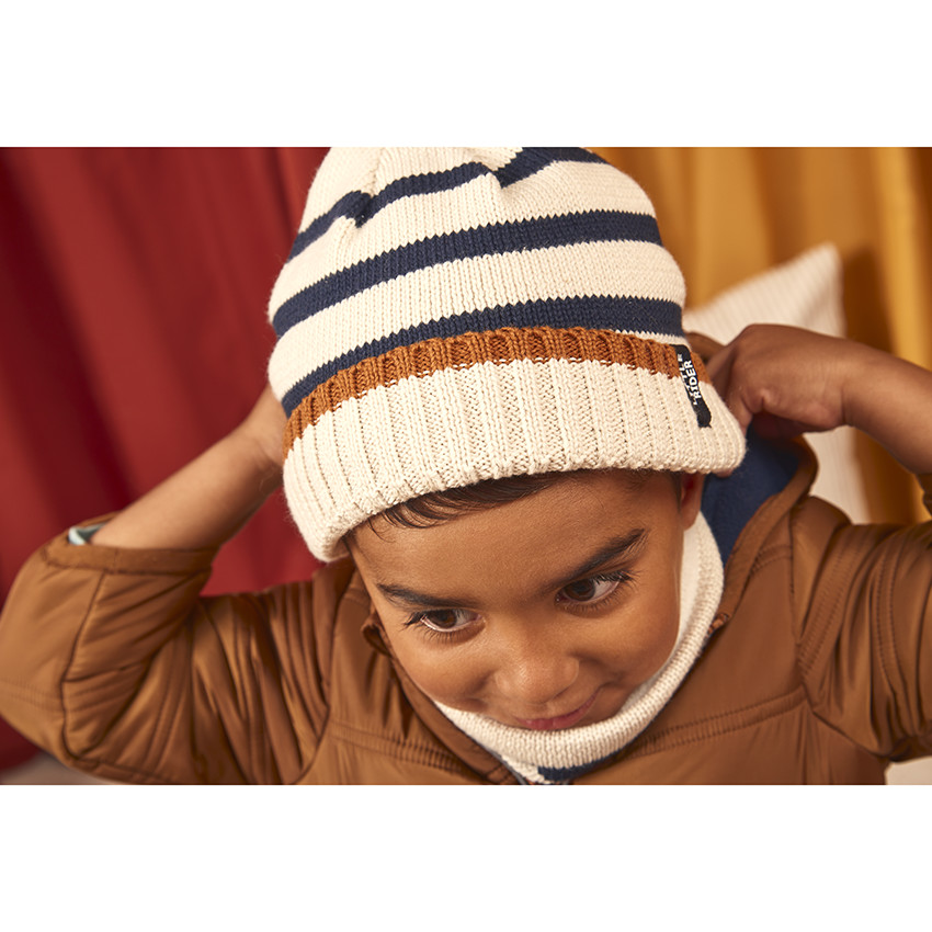 Ensemble bonnet + snood en tricot rayés pour bébé garçon