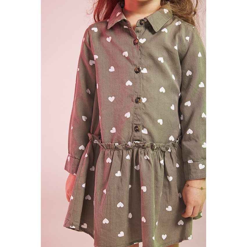 Robe manches longues en lyocell imprimé cœurs pour fille 