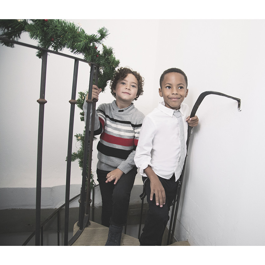 Trui in tricot met strepen in ottomanstof voor jongens 