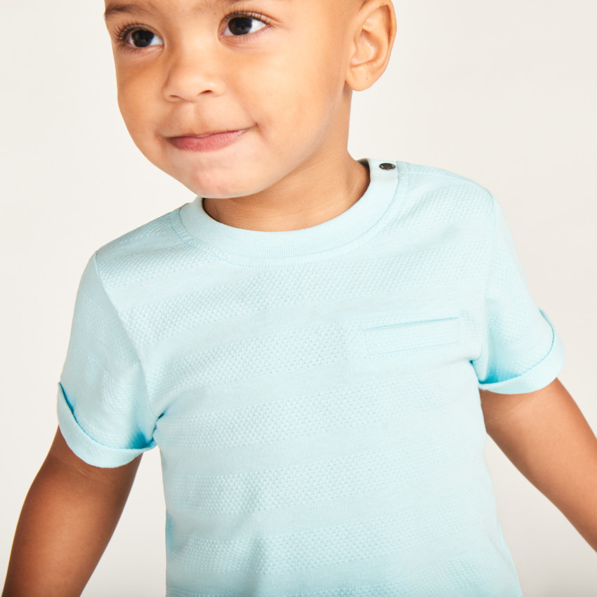 Korte mouwen effen T-shirt van popcorn-effect jersey voor babyjongen 