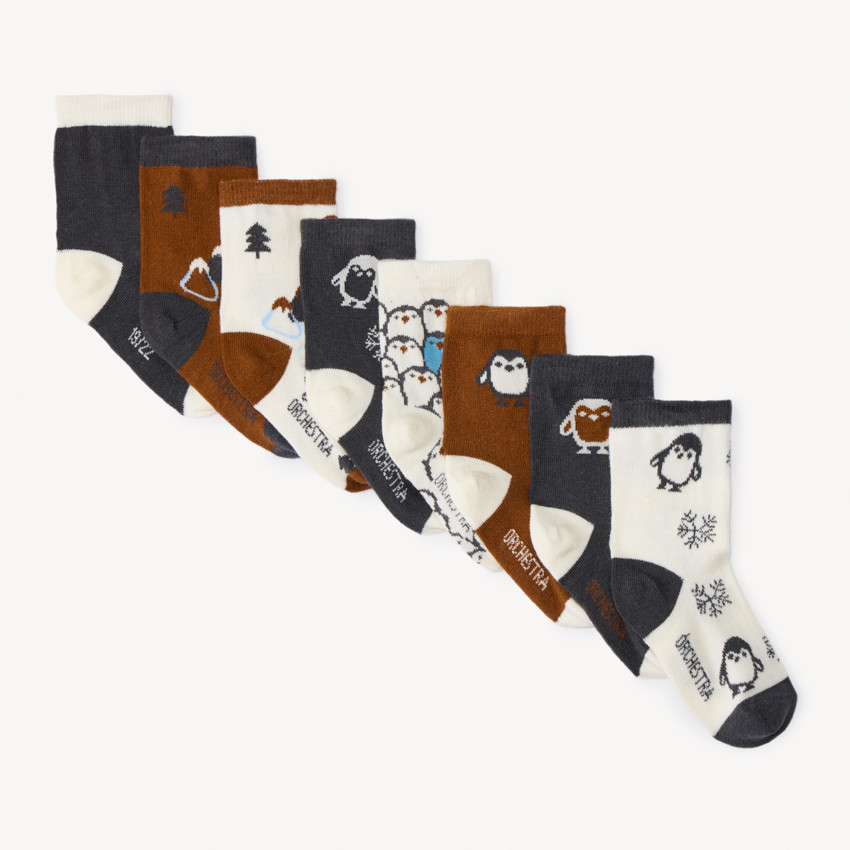 Set van 8 paar sokken met pinguïnmotief voor babyjongens 