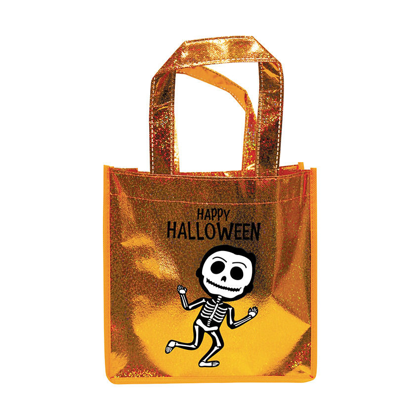 Sac à bonbons pailleté squelette orange 
