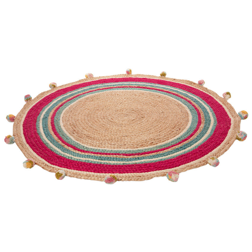 Tapis de chambre en jute avec pompons 120cm 