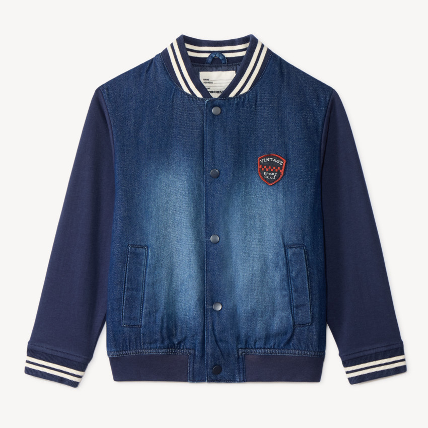 Veste teddy garçon bi-matière jean et molleton 