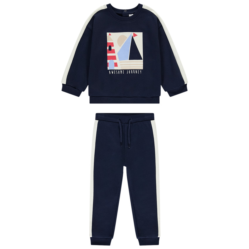 Joggingensemble fleece met zeilbootprint voor baby jongen 