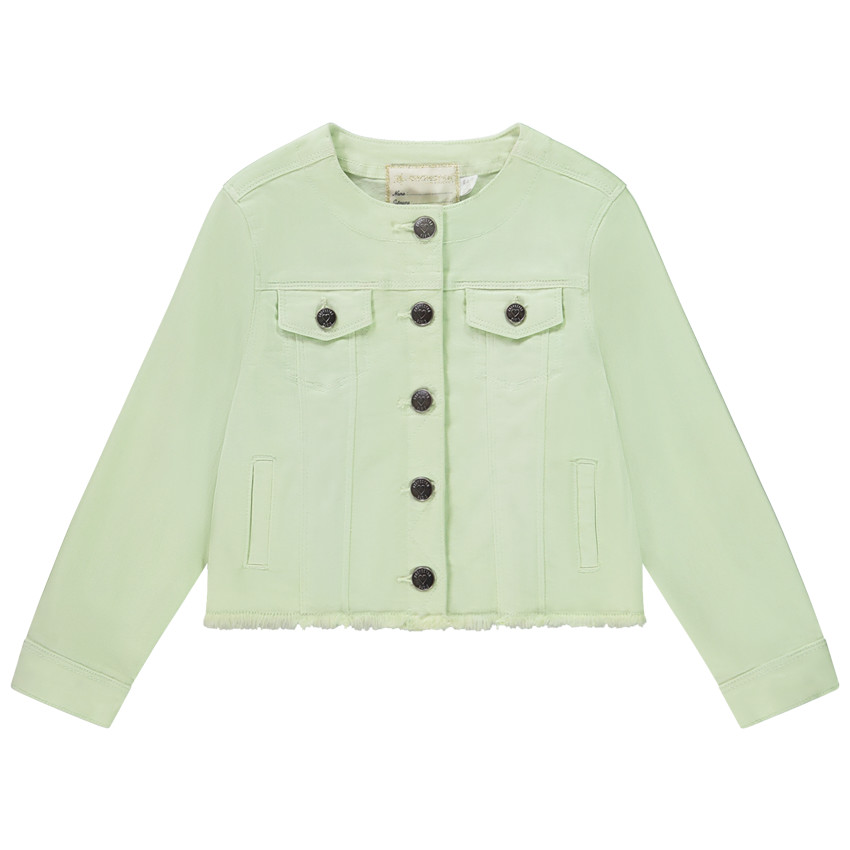 Jas van jeans met ronde hals en franjes voor meisjes 