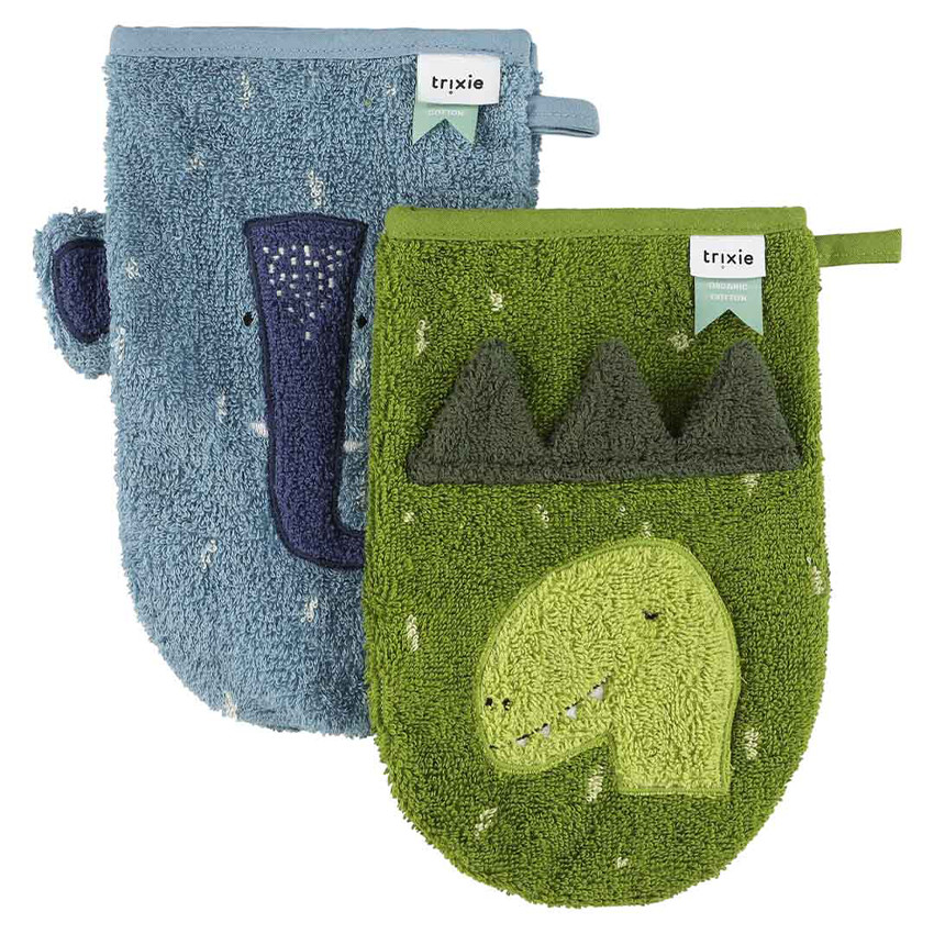 Set de 2 gants de toilette Mr Dino - Mrs Elephant 