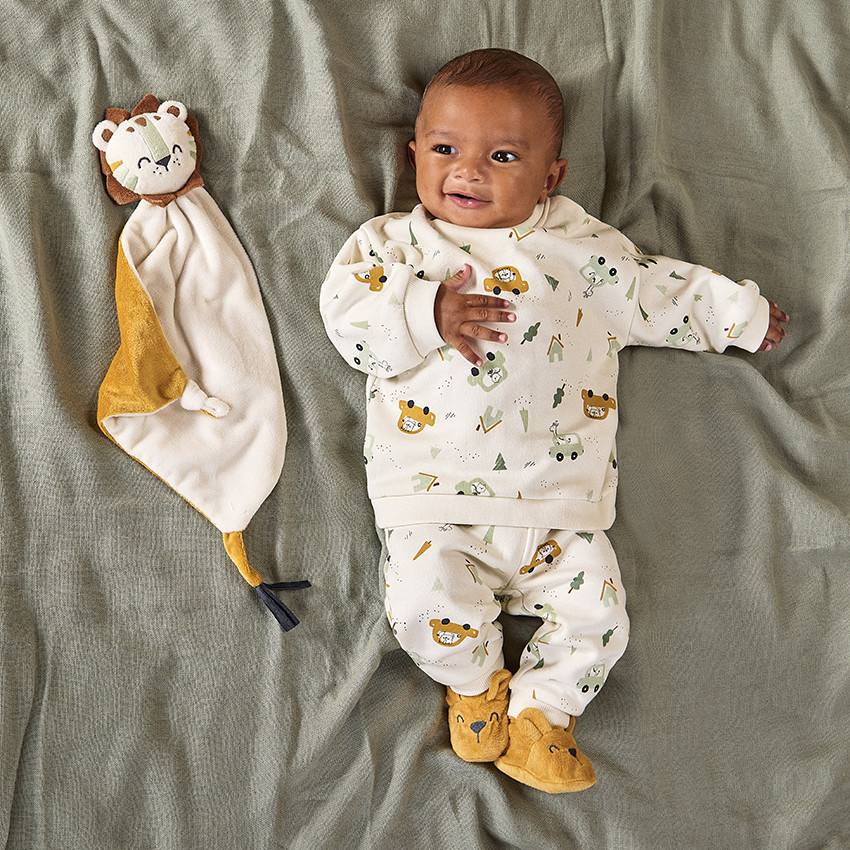 Doudou plat lion en velours pour bébé 