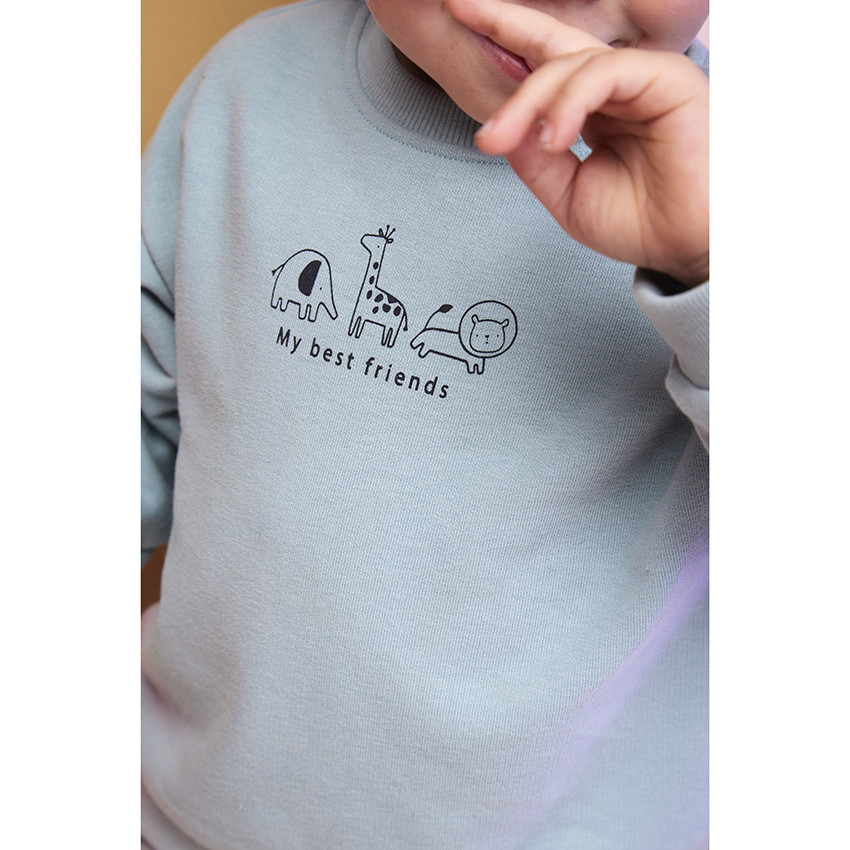 Gemoltonneerde set met sweater + effen joggingbroek met dierenprint voor babyjongens 