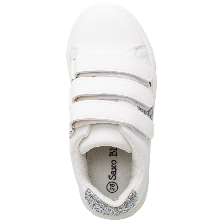 Baskets basses blanches à scratchs et paillettes pour enfant fille 