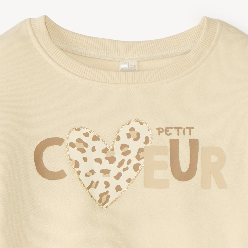 Sweat in fleece 1/2 oversized met fantasieprint voor meisjesbaby. 