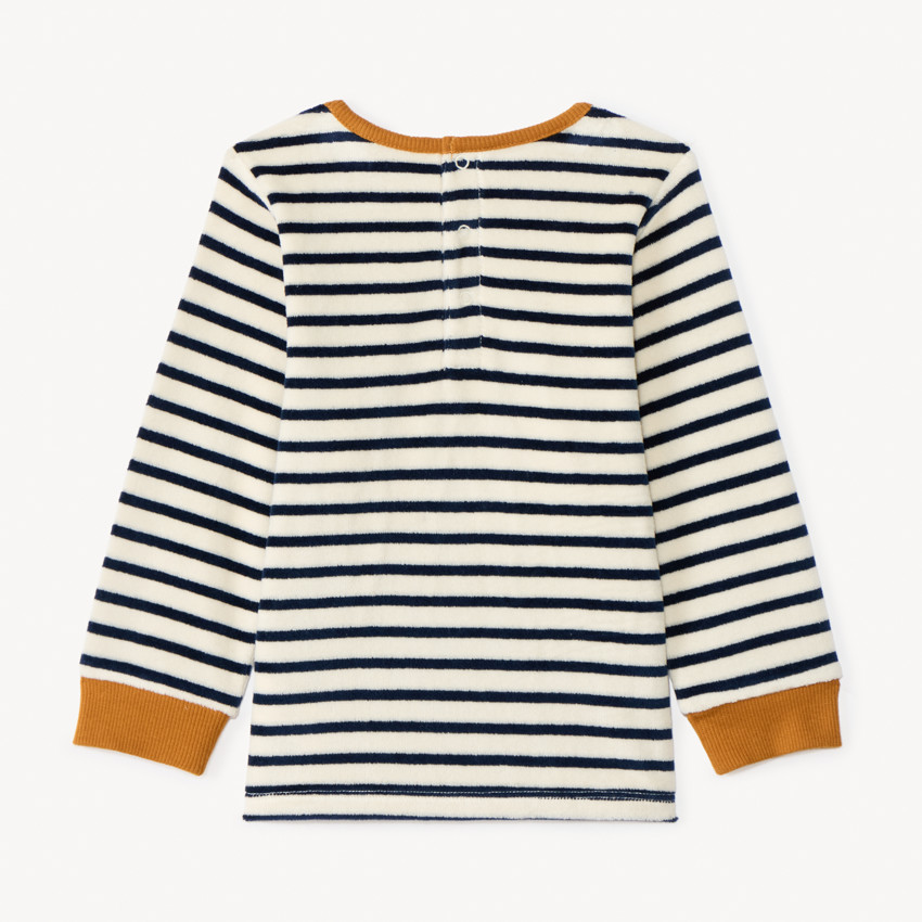 Pyjama 2 pièces en velours rayé pour bébé garçon avec finitions différentes selon l'âge 