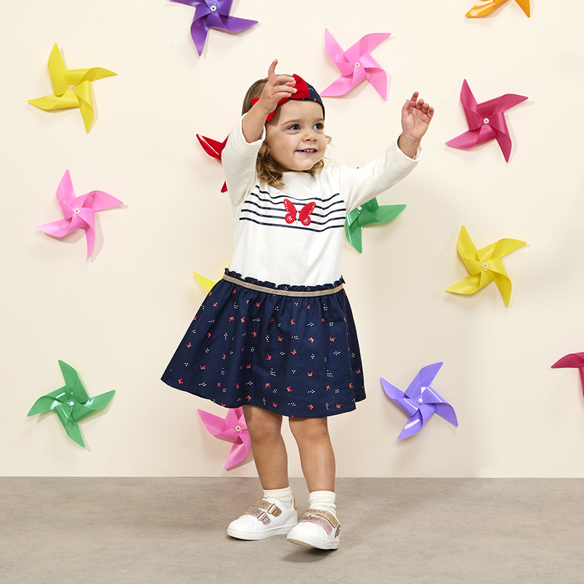 Robe manches longues effet 2 en 1 motifs papillons pour bébé fille 