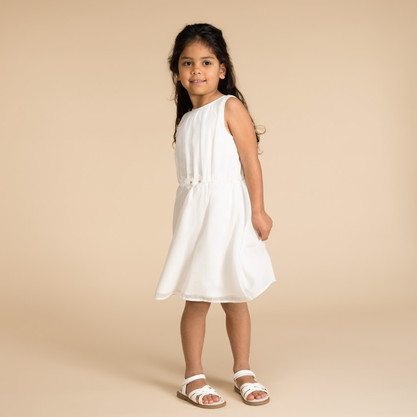 Robe uni en crêpe avec dos nageur et détails à fleurs pour fille  