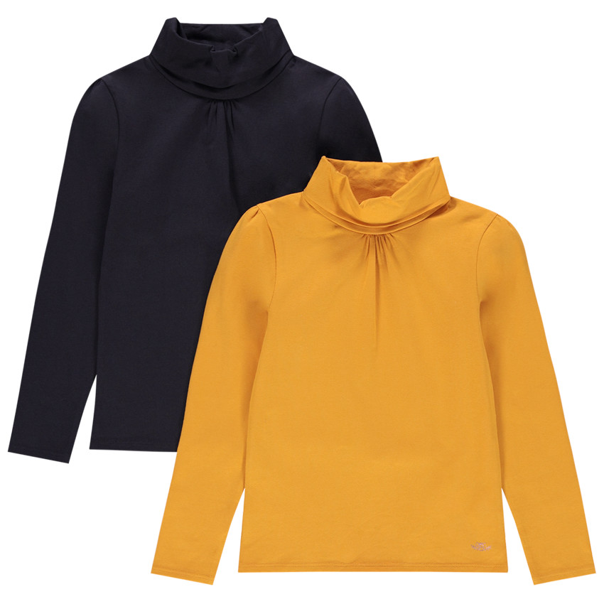 Lot de 2 sous-pulls unis à col roulé pour enfant fille 