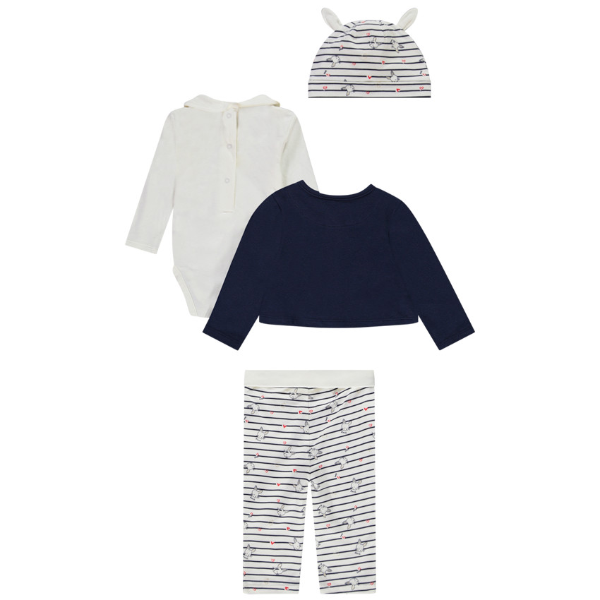 Ensemble 4 pièces à rayures et lapins pour bébé fille 