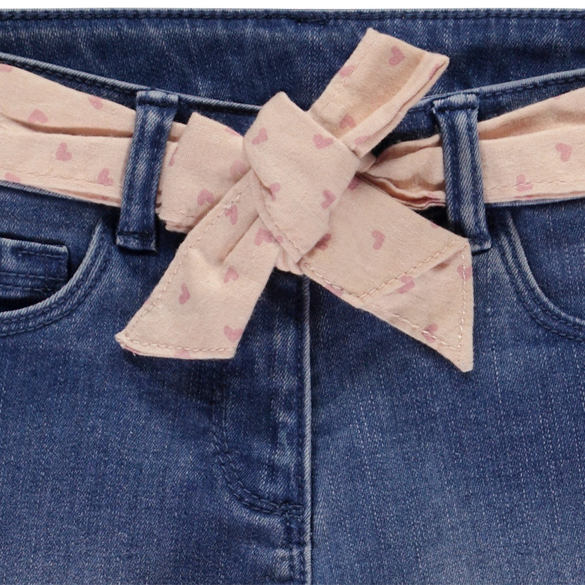 Jean slim effet usé avec ceinture foulard à nouer pour fille  