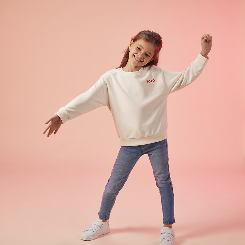 Sweatshirt fleece oversized geborduurd en print voor kinderen 