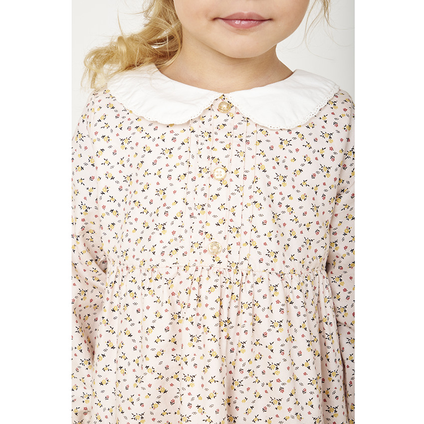 Robe à manches longues avec col claudine et imprimé fleuri pour bébé fille 