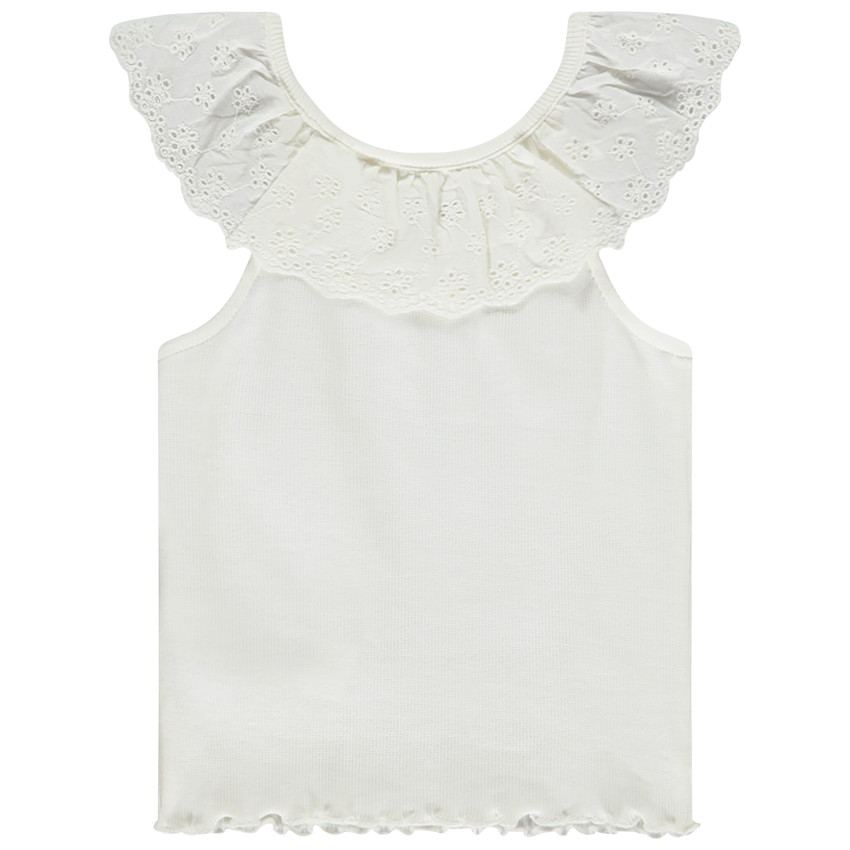 Débardeur à collerette volantée en broderie anglaise pour bébé fille 