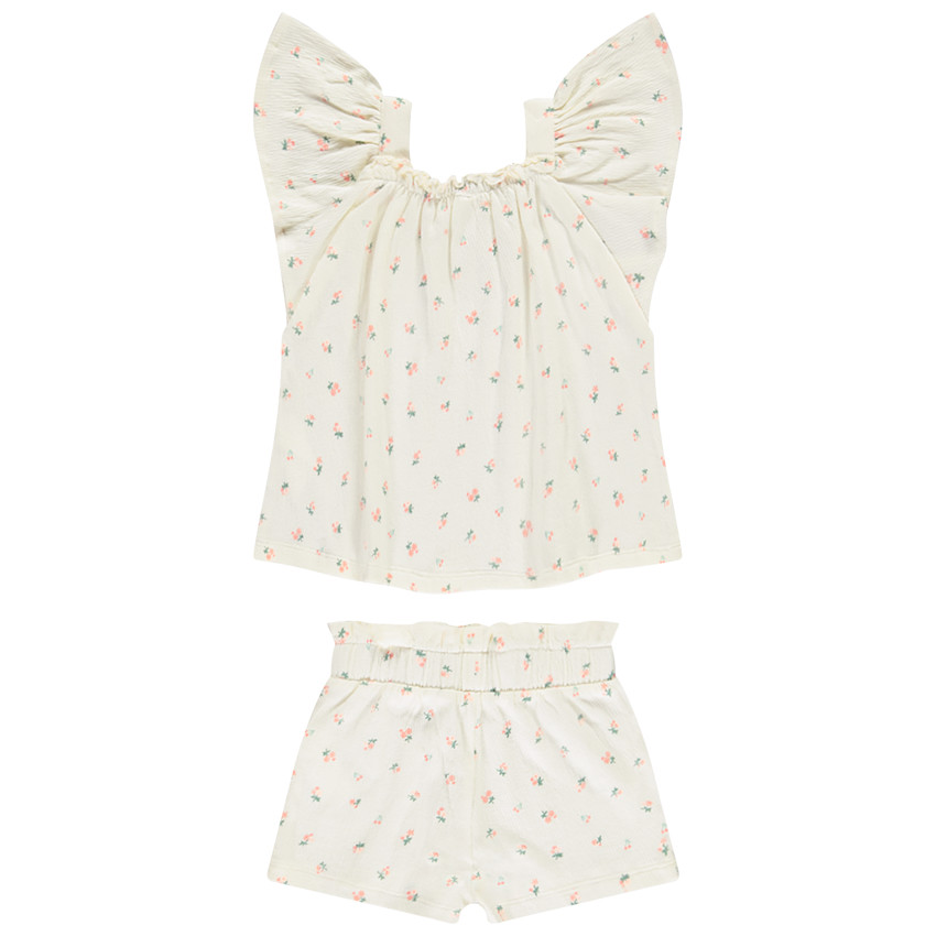 Ensemble 2 pièces effet froissé imprimé fleurs pour bébé fille 