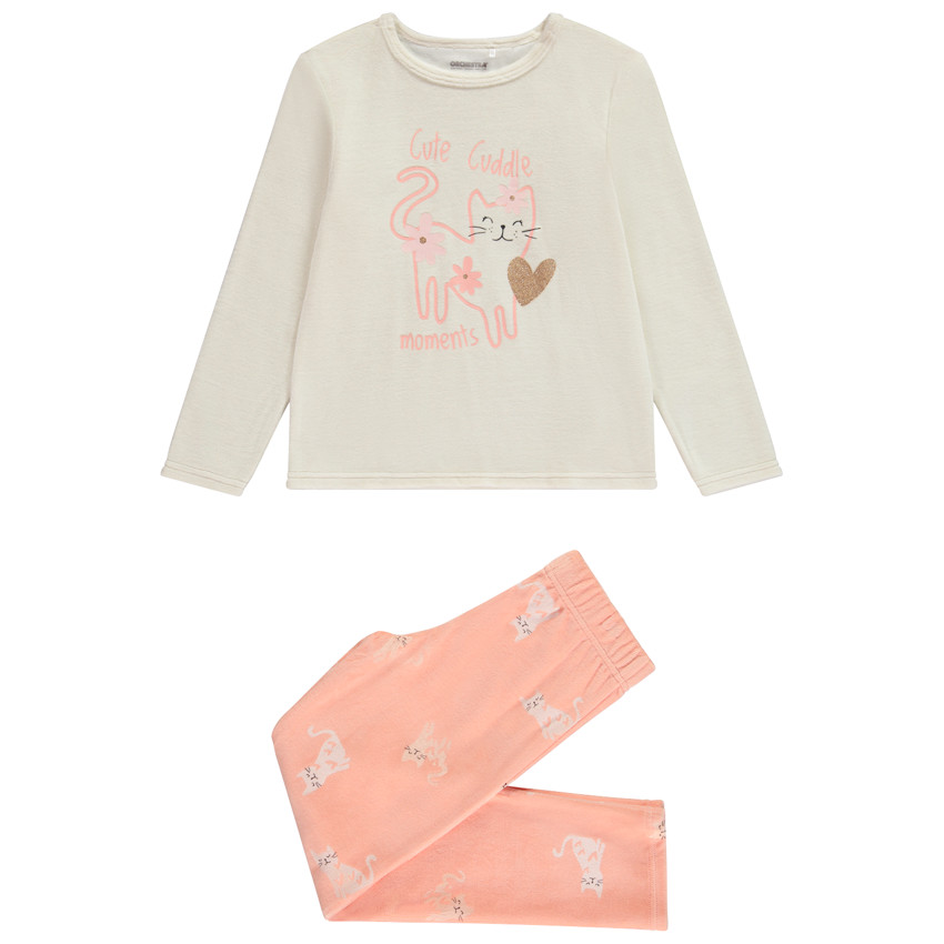 Set van 2-delige fluwelen pyjama met kattenpatroon voor meisjes 