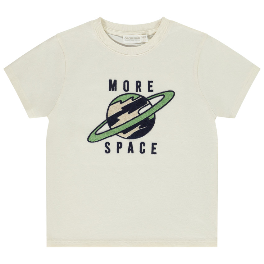 T-shirt manches courtes patch brodé planète pour garçon 