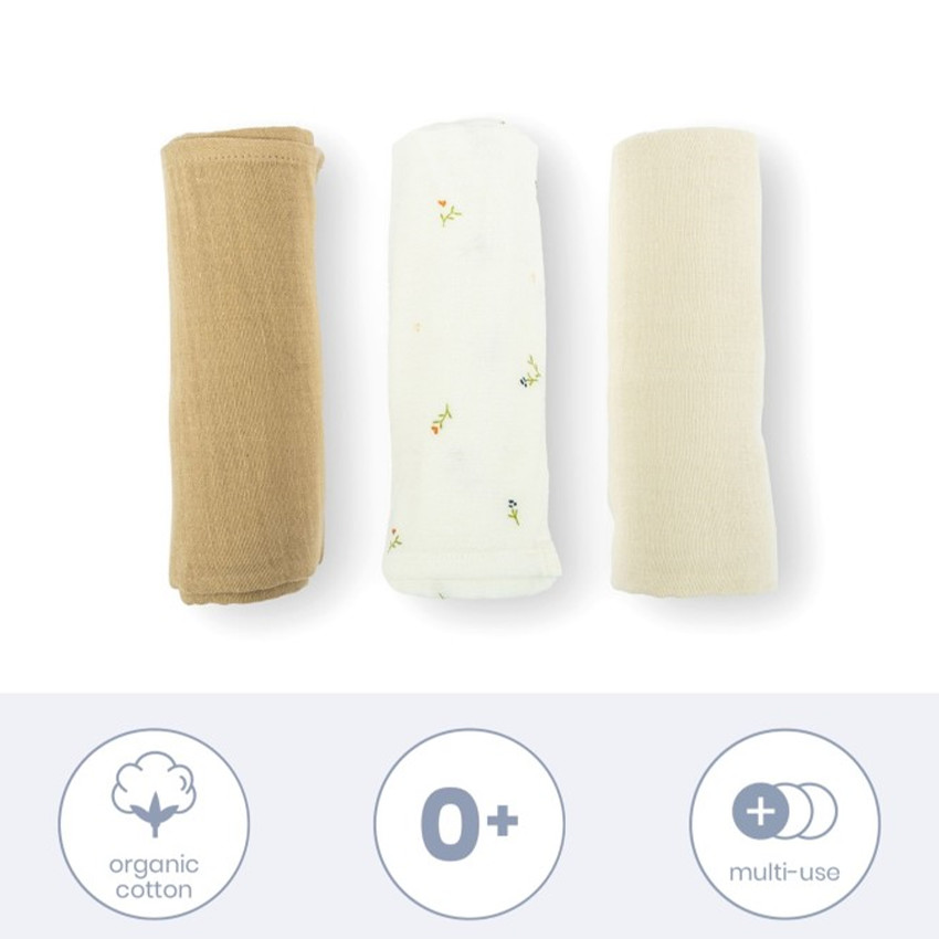 Lot de 3 langes tetra mousseline sweety cream 