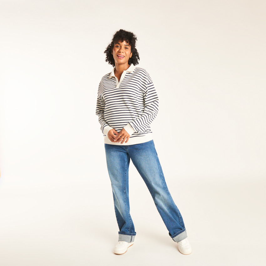 Polo marinière à manches longues pour allaitement pour femme 