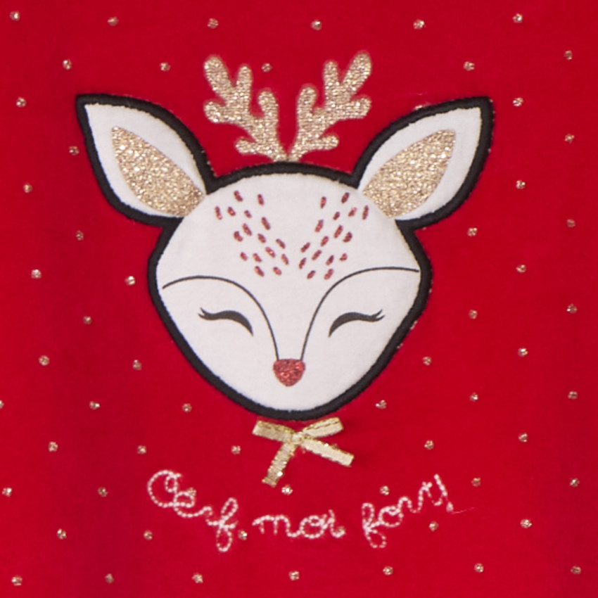 Dors-bien en velours avec patch brodé cerf et imprimé pois pour bébé fille 