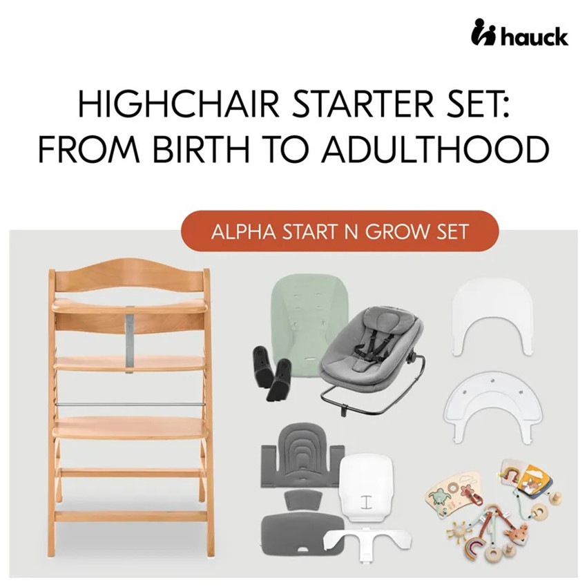 Kit complet chaise haute réglable Alpha Start N Grow Naturel/Dark Grey 