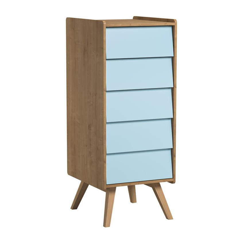 Hoge ladekast Vintage - Eik/blauw 