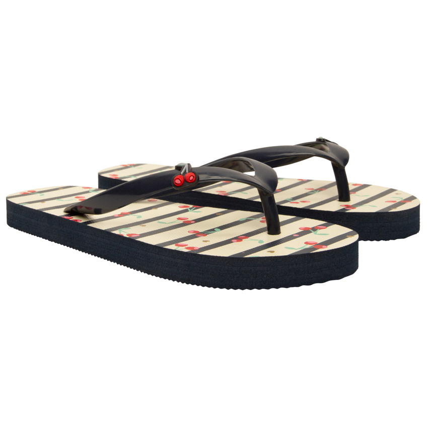 Tongs rayées à imprimé et badge cerises pour fille avec lanière selon l'âge 