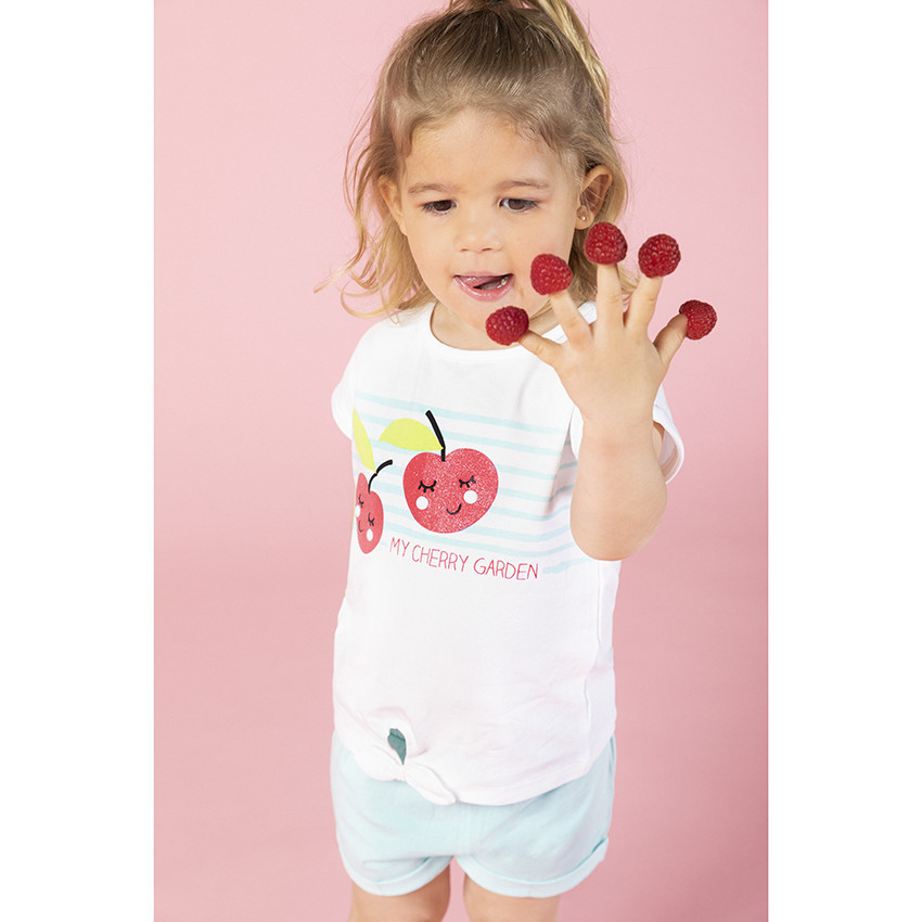 T-shirt in biokatoen met korte mouwen en prints met glitterfruit 