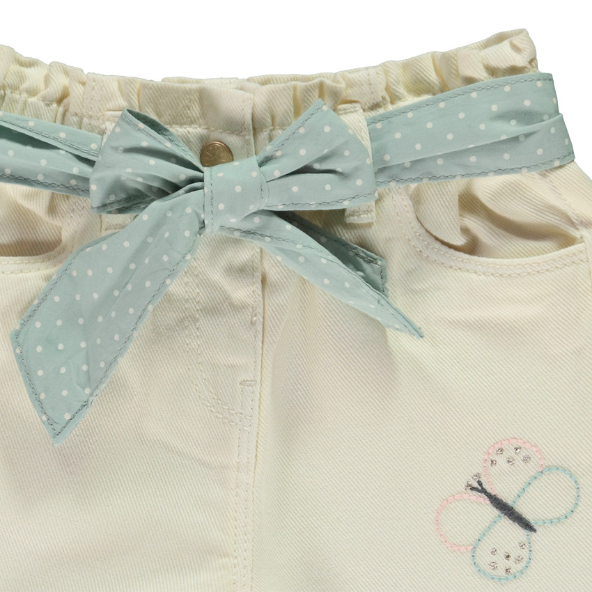 Jean à ceinture foulard et broderies papillons pour bébé fille 