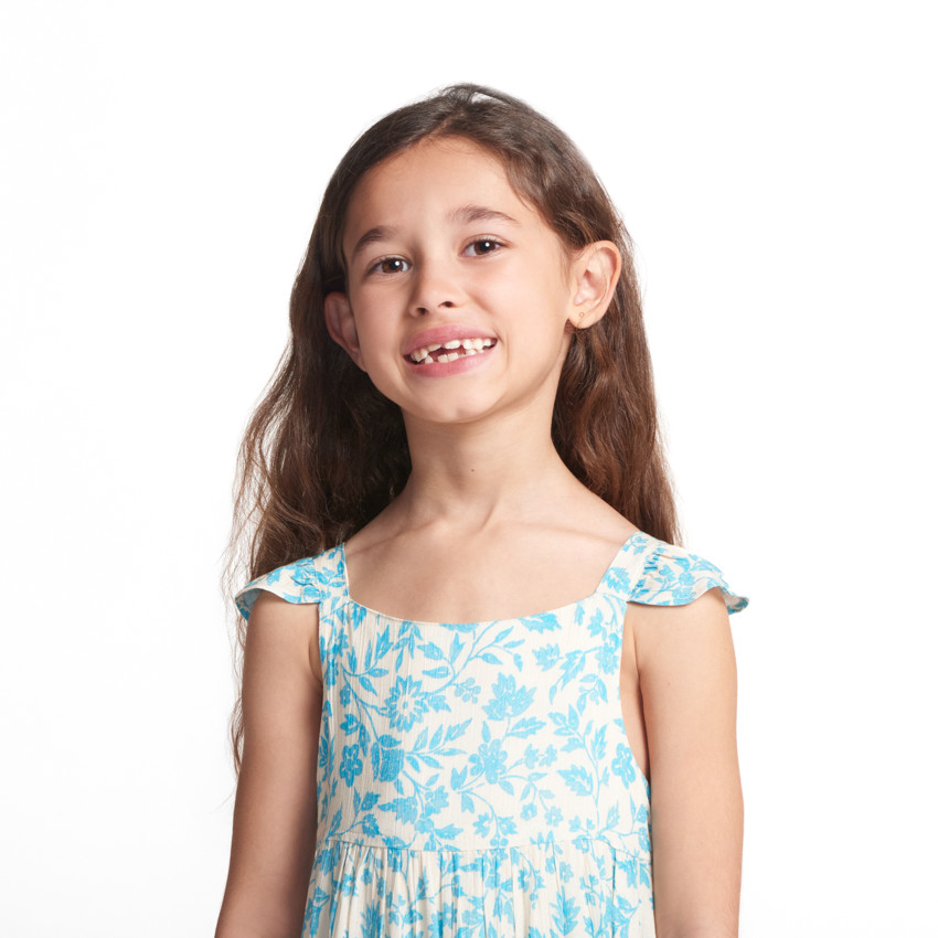 Robe longue manches volantées imprimée fleurs pour fille 