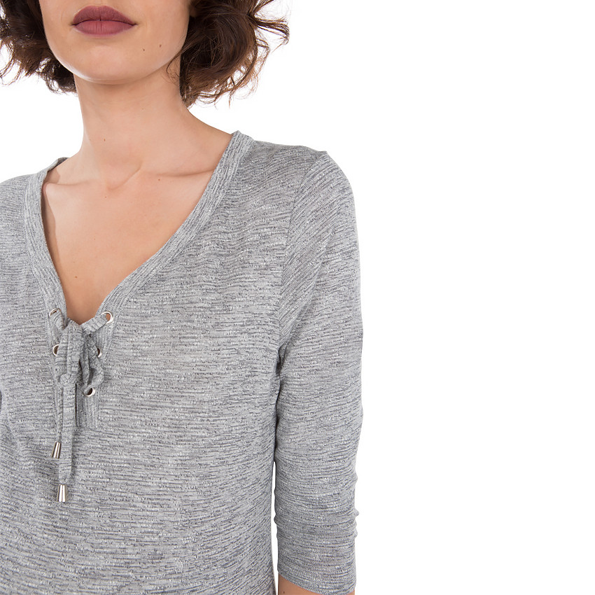 Tee-shirt manches longues avec col à lacets 