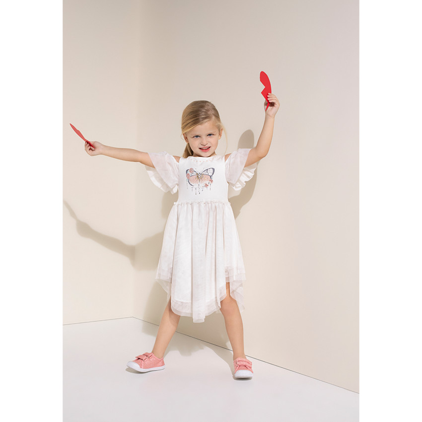 Baskets basses corail en toile mélangées de fils brillants du 24 au 29 