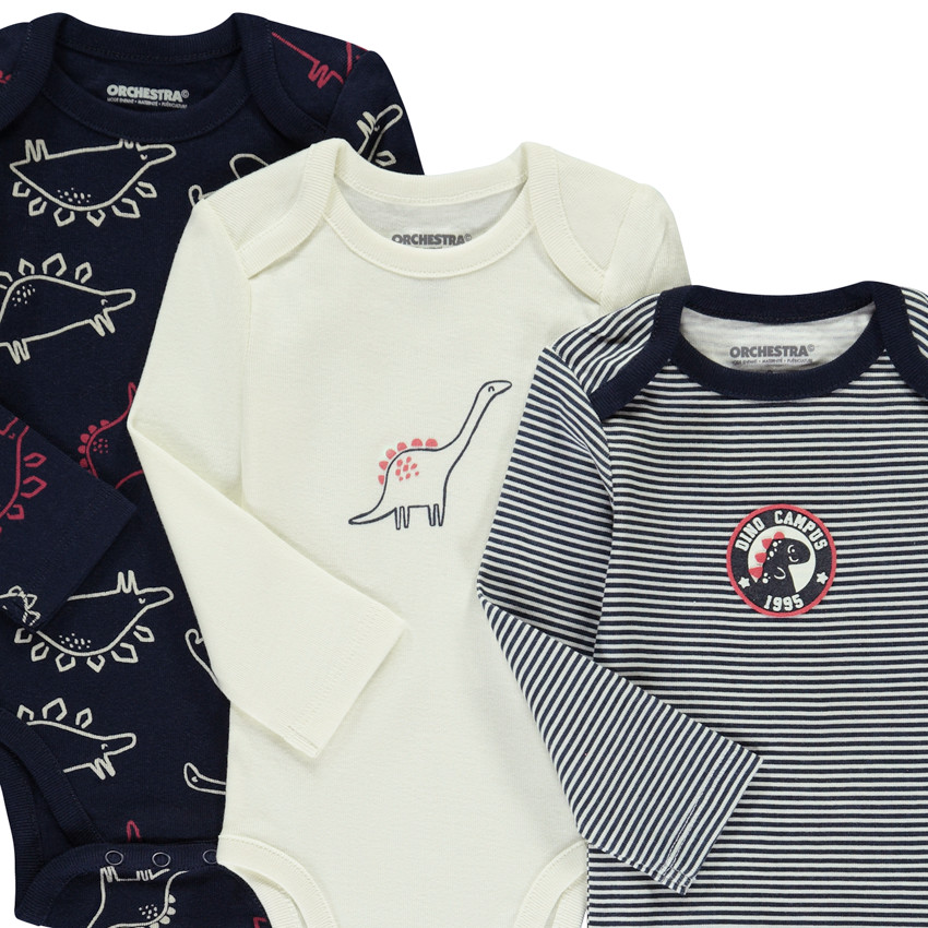Lot de 5 bodies manches longues motifs dinos pour bébé garçon 