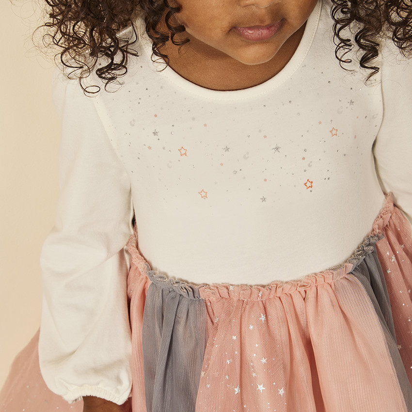 Ensemble 2 pièces robe avec tulle bicolore + bandeau pour bébé fille 
