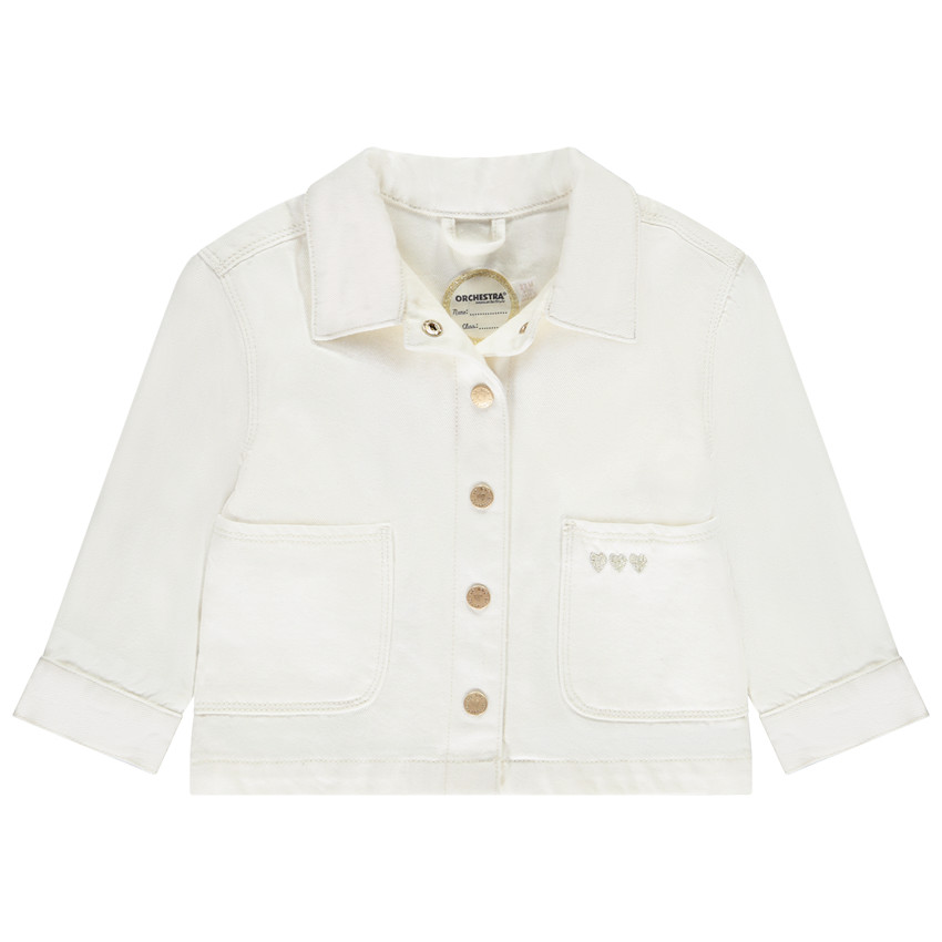 Veste en jean type worker à cœurs brodés pour bébé fille 