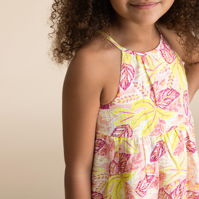 Jurk lange bretellen bedrukt bladeren voor meisjes 