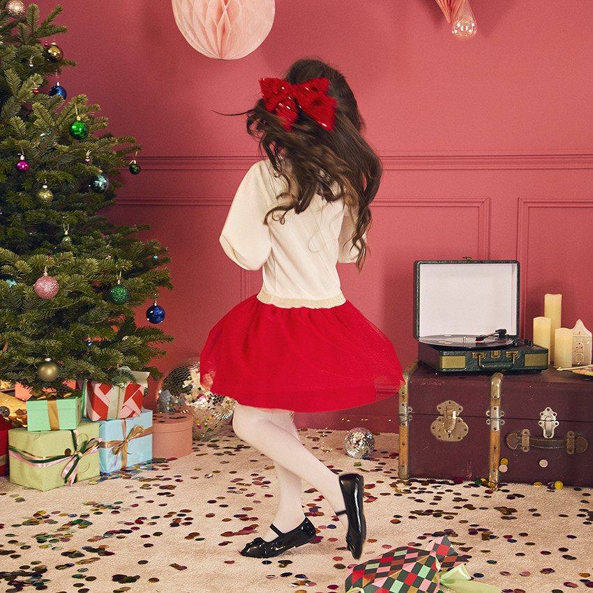 Robe de fête manches longues effet 2 en 1 bi-matière pour fille 