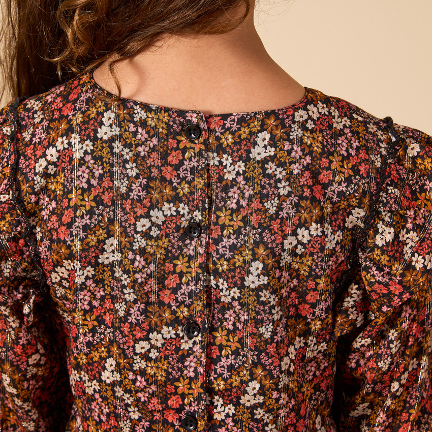 Lange mouwen jurk met schoudervolant voor meisjes 