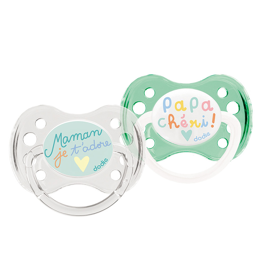 Set van 2 fopspeen silicone 0/6 m - Papa/Mama 