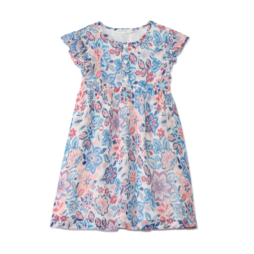 Korte mouwen jurk met ruches en bloemenprint voor meisjes 