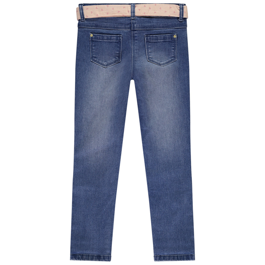 Jean slim effet usé avec ceinture foulard à nouer pour fille  