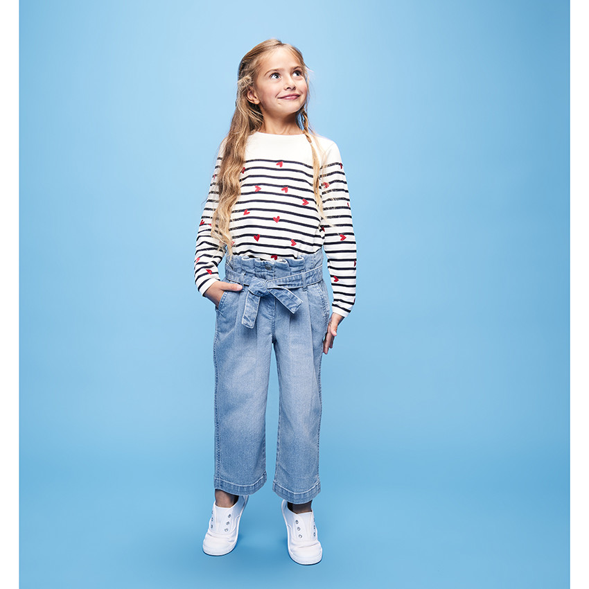 Matrozenshirt met lange mouwen en hartjesprint voor meisjes 